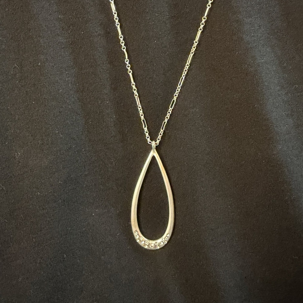 Silver Teardrop Crystal Pendant Necklace Lucky Brand 30-32" Long Chain